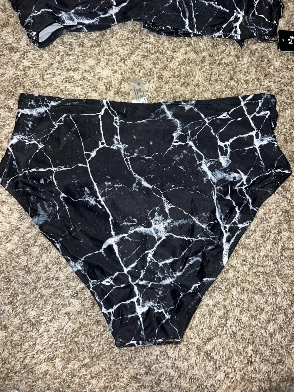 NWT! Women’s Flattering Black Marble Bikini - Halter & High Waist Bottoms Sz L - Picture 6 of 8